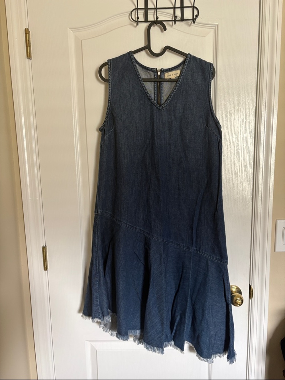 Anthropologie Cloth & Stone Asymmetrical Cotton Blend Sleeveless Denim Dress